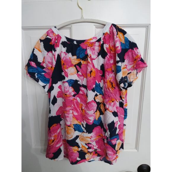 $St John's Bay Women's large blouse pink colorful floral. Whimsical BarbieCore - Picture 4 of 4